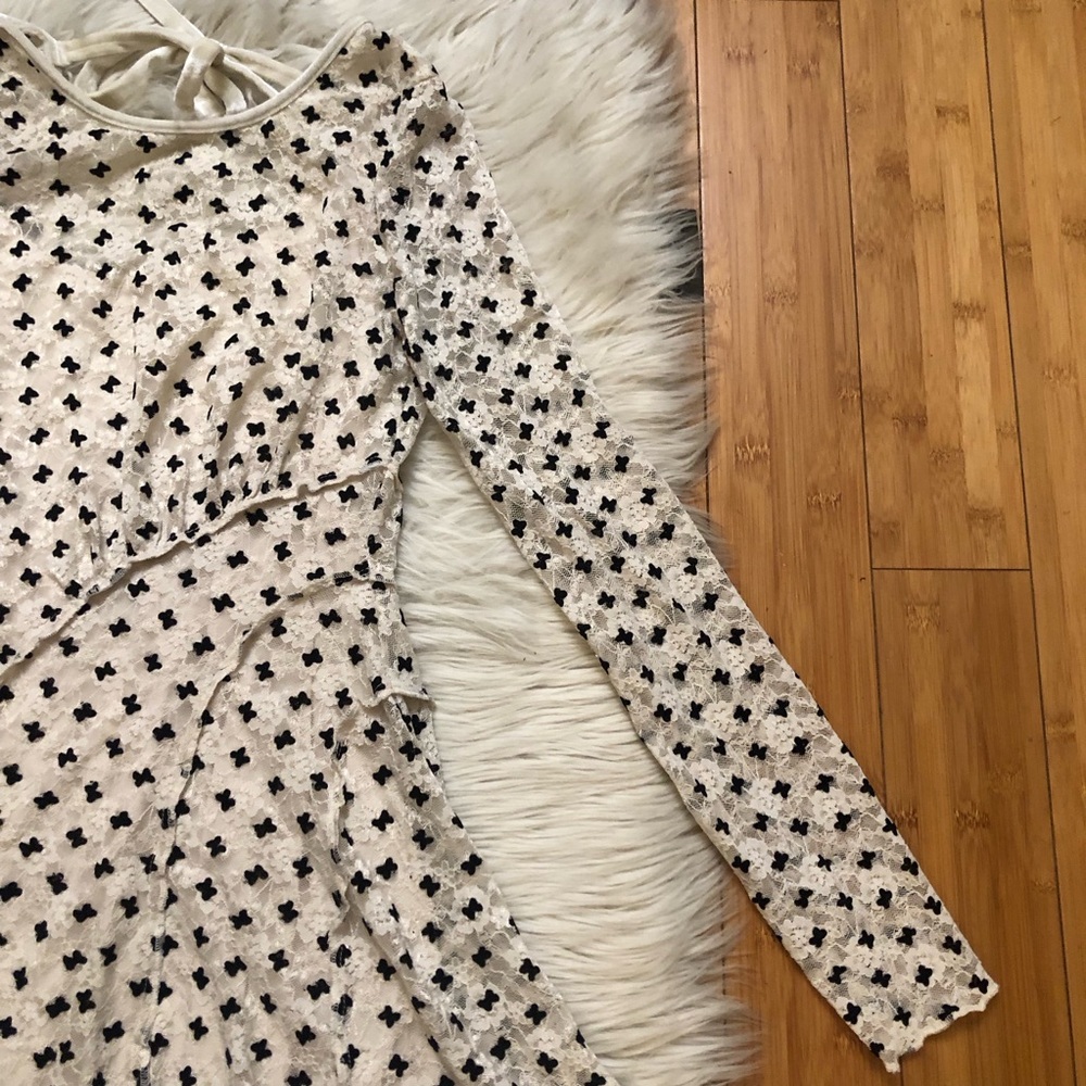 Free People Sheer Delight Polka Dots Bow Mesh Open Back Black Cream Mini size S - Picture 4 of 15